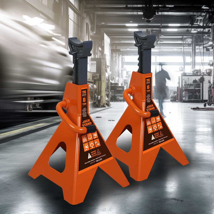 TMG Industrial 6 Ton Jack Stand, Ratchet Style, Large Saddle, Unified Frame Construction, Solid Steel Handle, 1 Pair, TMG-AJS06