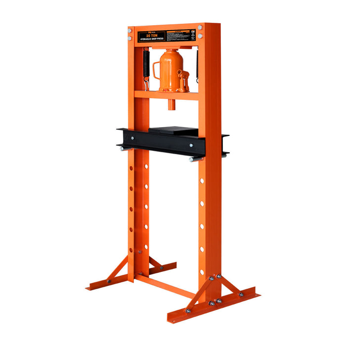 TMG Industrial 20 Ton Capacity Hydraulic Shop Press, H-Frame, Hand Crank Bottle Jack Pressing, 6 Bed Height Positions, TMG-ASP20