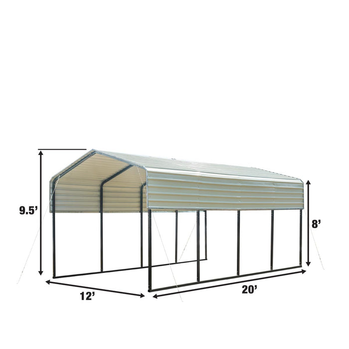 TMG Industrial 12’ x 20’ All-Steel Carport w/Open Sidewalls, Galvanized Roof, Powder Coated, Polyester Paint Coating, Stabilizing Cables, TMG-CP1220