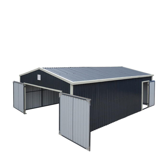 TMG Industrial 16’ x 24’ Metal Garage Shed with Double Front Doors, 10’ Peak Height, Side Entry Door, 384 Sq-Ft Floor Space, TMG-MS1624
