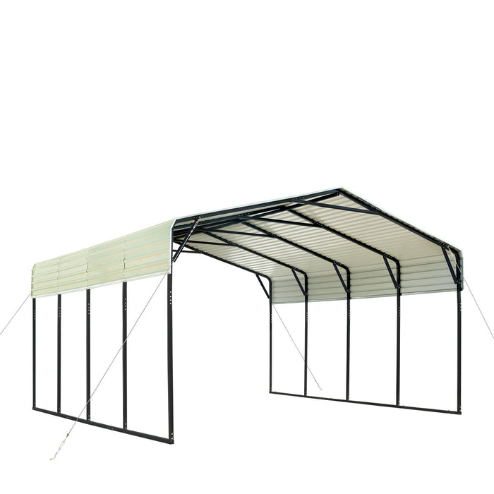 TMG Industrial 20’ x 20’ All-Steel Carport w/10’ Open Sidewalls, Galvanized Roof, Powder Coated, Polyester Paint Coating, Stabilizing Cables, TMG-CP2020