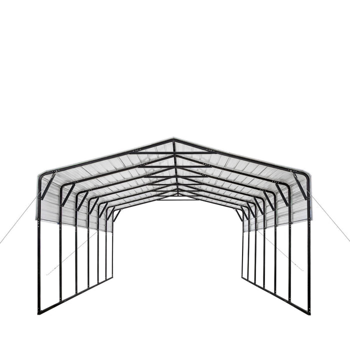 TMG Industrial 20’ x 30’ All-Steel Carport w/10’ Open Sidewalls, Galvanized Roof, Powder Coated, Polyester Paint Coating, Stabilizing Cables, TMG-CP2030