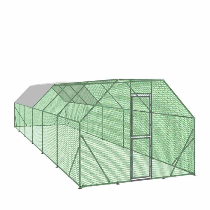 TMG Industrial 10’ x 40’ Wire Mesh Chicken Run Shelter Coop, Galvanized Steel, 400 Sq-Ft, Lockable Gate, PVC Coated Mesh, TMG-CRS1040