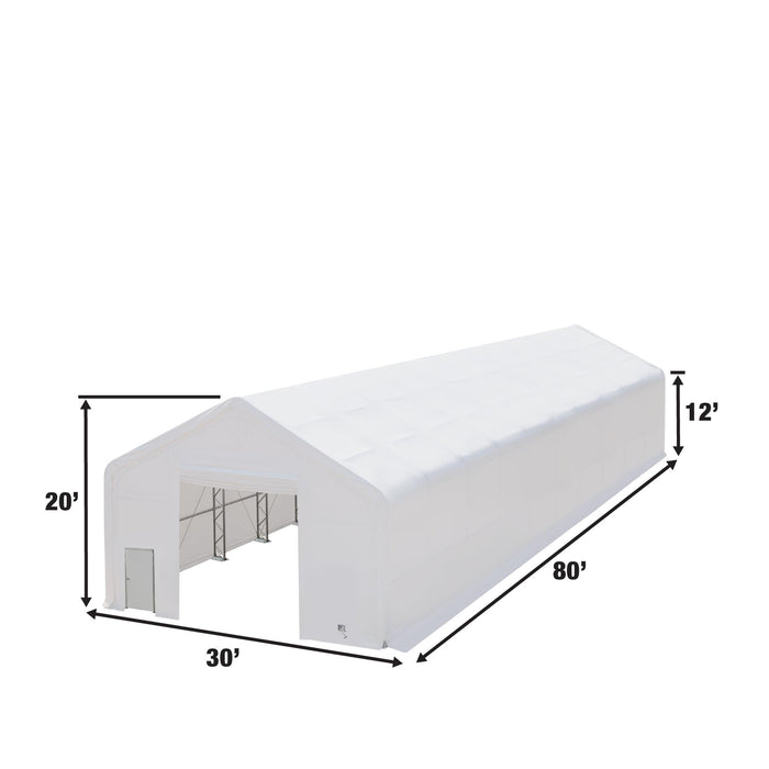 TMG Industrial Pro Series 30' x 80' Dual Truss Storage Shelter with Heavy Duty 17 oz PVC Cover & Drive Through Doors, TMG-DT3081-PRO