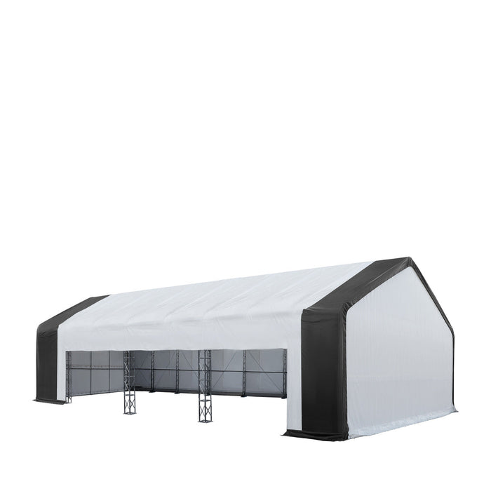 TMG-DT3380 80 x 33 FT Dual Truss Storage Shelter Workshop, 19’ Wide Drive-Through Opening, 21oz PVC Cover