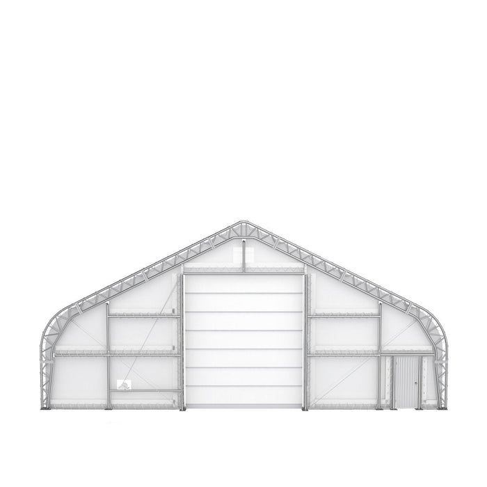 TMG Industrial Pro Series 50' x 100' Dual Truss Storage Shelter with Heavy Duty 32 oz PVC Cover & Drive Through Doors, TMG-DT50100-PRO