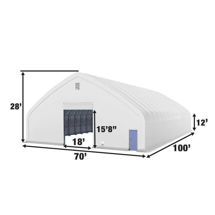 TMG Industrial Pro Series 70' x 100' Dual Truss Storage Shelter with Heavy Duty 32 oz PVC Cover & Drive Through Doors, TMG-DT70100-PRO