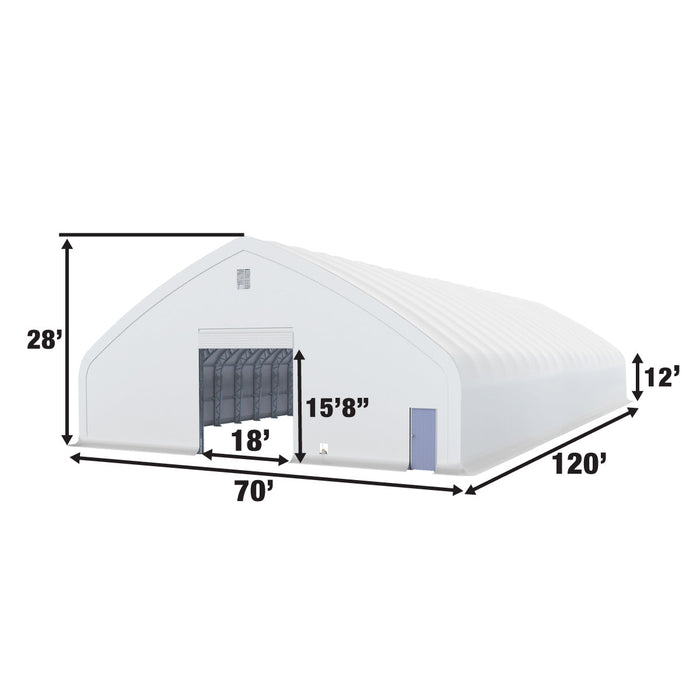 TMG Industrial Pro Series 70' x 120' Dual Truss Storage Shelter with Heavy Duty 32 oz PVC Cover & Drive Through Doors, TMG-DT70120-PRO