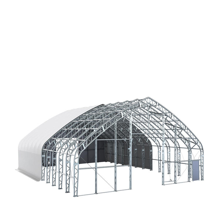 TMG Industrial Pro Series 70' x 80' Dual Truss Storage Shelter with Heavy Duty 32 oz PVC Cover & Drive Through Doors, TMG-DT7080-PRO