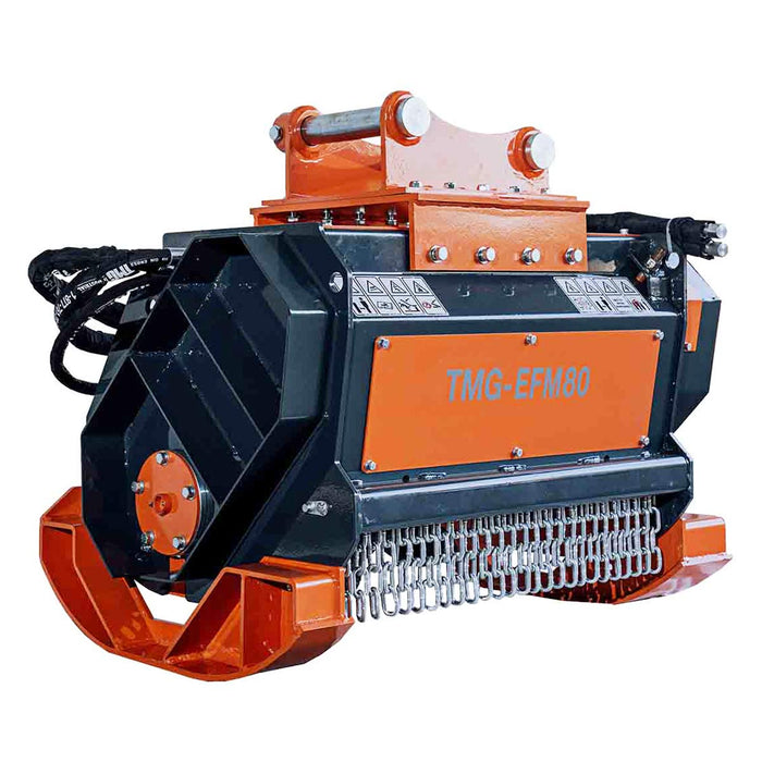 TMG Industrial 30” Excavator Forestry Brush Mulcher, 6-10 Ton Carrier, 4” Dia. Cutting Capacity, Hydraulic Piston Motor, TMG-EFM80