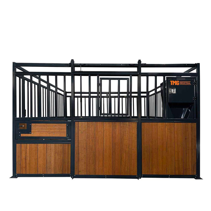 TMG Industrial 12’ Horse Stall Bamboo Panel, Vertical Bar Top, Front panel c/w Window/Feeder and Sliding Door, TMG-FHS13A and FHS13B