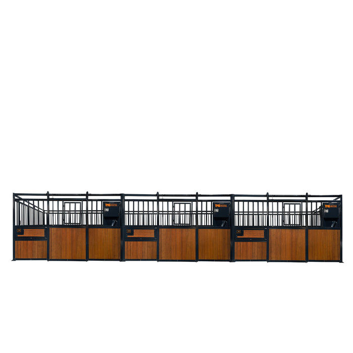 TMG Industrial 12’ Horse Stall Bamboo Panel, Vertical Bar Top, Front panel c/w Window/Feeder and Sliding Door, TMG-FHS13A and FHS13B