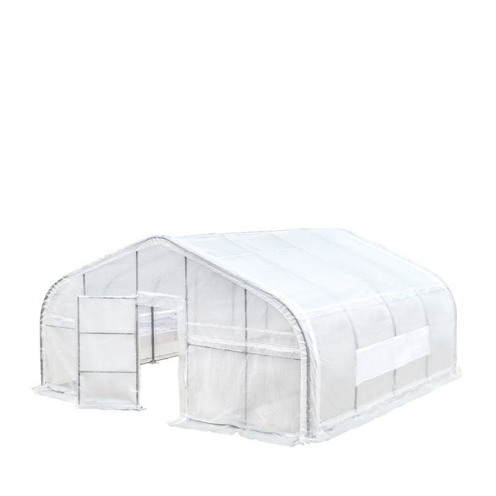 TMG Industrial 20’ x 20’ Tunnel Greenhouse Grow Tent w/12 Mil Ripstop Leno Mesh Cover, Cold Frame, Roll-up Windows, Peak Ceiling Roof, TMG-GH2020