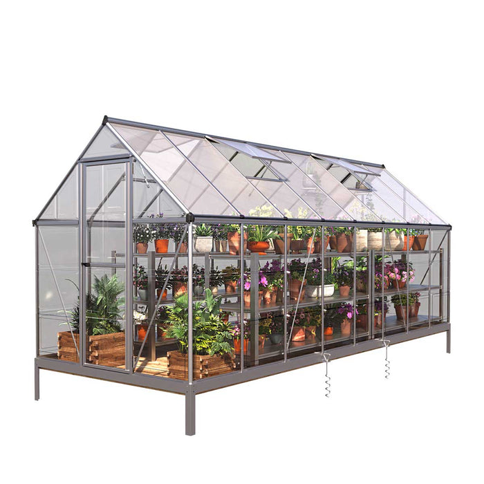 TMG Industrial 6’ x 16’ Crystal Clear Greenhouse, Aluminum Frame, Integrated Gutter System, Roof Vents, TMG-GH616