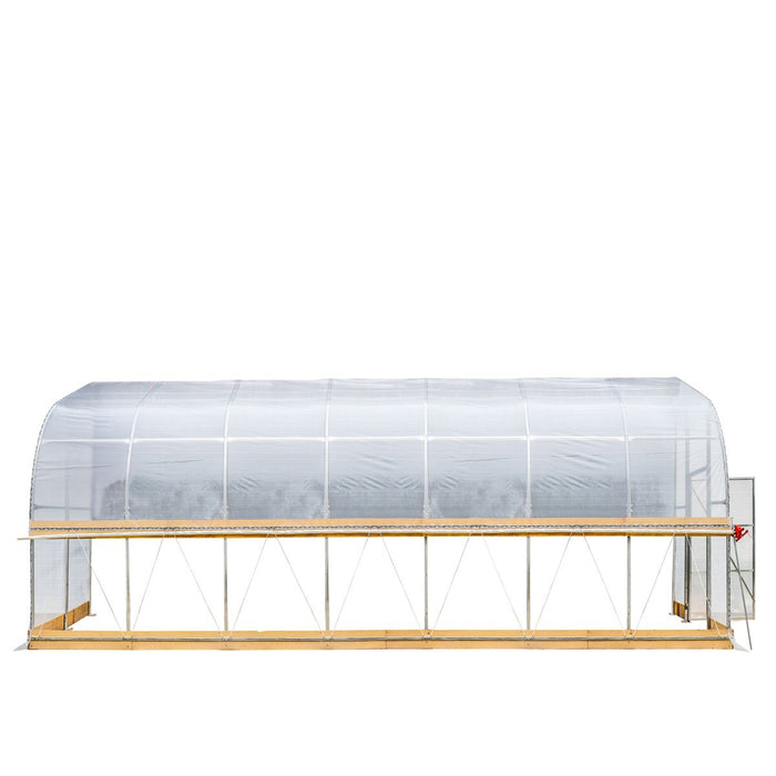 TMG Industrial 10’ x 30’ Lean-To Greenhouse Grow Tent w/6 Mil Clear EVA Plastic Film, Cold Frame, Hand Crank Roll-Up Side, 6-½’ Sidewall, TMG-GHL1030