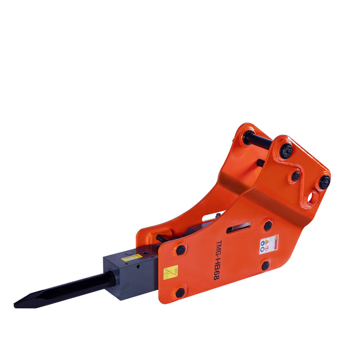 TMG Industrial 4-7 Ton Excavator/Backhoe Hydraulic Hammer Breaker, 2-3/4” Moil Point Chisel, 600 J Impact Energy, Pin Grabber Lugging, TMG-HB68