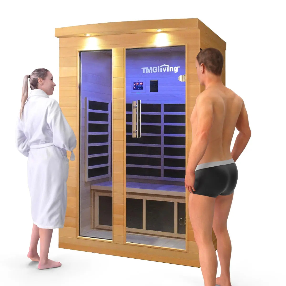 TMG Indoor Infrared Sauna for 2 People, Hemlock Wood & Glass Door