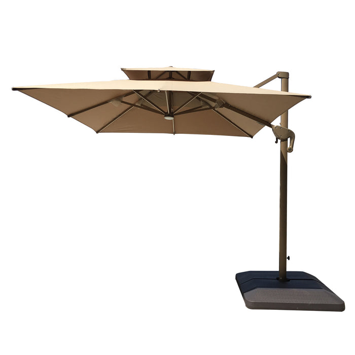TMG Living 8-ft Square Offset Patio Cantilever Umbrella w/LED Lights and Aluminum Frame, Commercial Grade, Water Base Included, TMG-LUA8