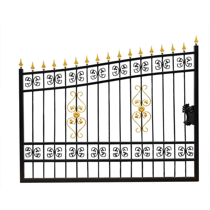 TMG Industrial 16-ft Bi-Parting Deluxe Wrought Iron Ornamental Gate, 100% Solid Forged Steel, Powder Coated, TMG-MG16