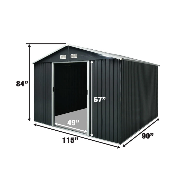 TMG Industrial 8’ x 10’ Galvanized Apex Roof Metal Shed, 29 GA Corrugated Metal, 67” Edge Height, TMG-MS0810