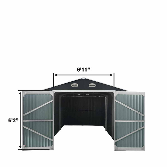 TMG Industrial 10’ x 20’ Metal Garage Shed with Double Front Doors, 7’8” Peak Height, Side Entry Door, 185 Sq-Ft Floor Space, TMG-MS1020A