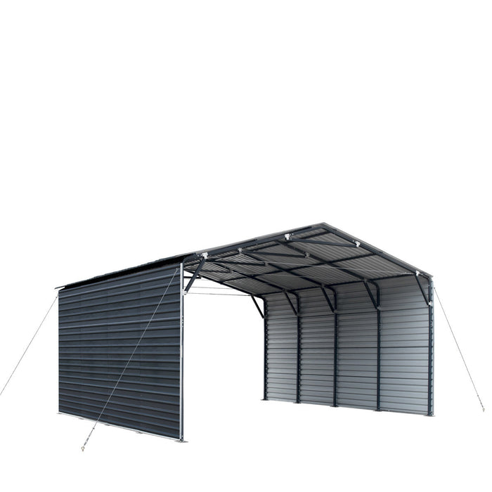 TMG Industrial 20’ x 20’ Metal Shed Carport, 10’ Enclosed Sidewalls, 400 Sq-Ft, 27 GA Corrugated Panels, TMG-MSC2020F