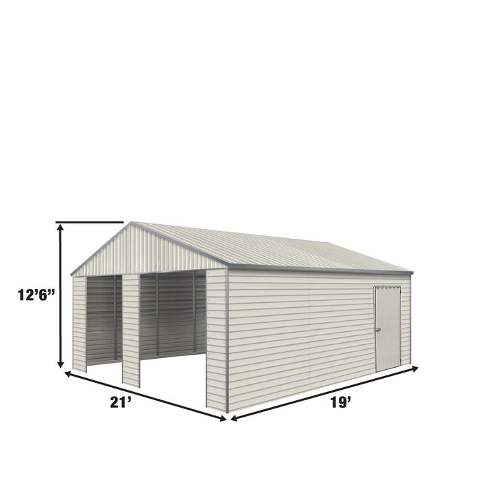 TMG Industrial 21’ x 19’ Double Garage Metal Shed with Side Entry Door, 400 Sq-Ft, 8' Eave Height, 27 GA Corrugated Panels, TMG-MS2119