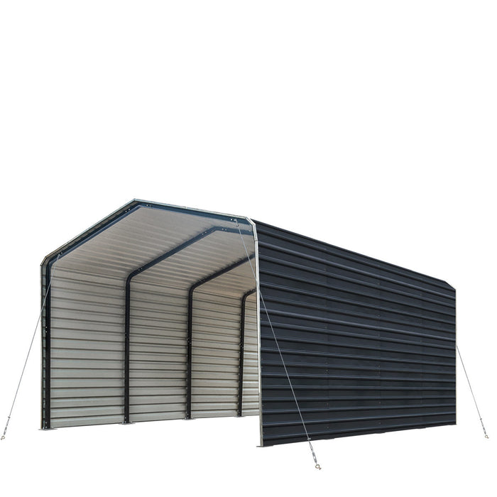 TMG Industrial 12’ x 20’ Metal Shed Carport with 8’ Enclosed Sidewalls, TMG-MSC1220F