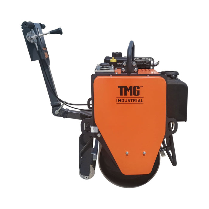 TMG Industrial Walk-Behind Single Drum Vibratory Roller, Briggs Stratton Gasoline Engine, 16” Drum, 2600 lb Compaction Force, Automatic Centrifugal Clutch, Self Cleaning Scraper, TMG-MVR10