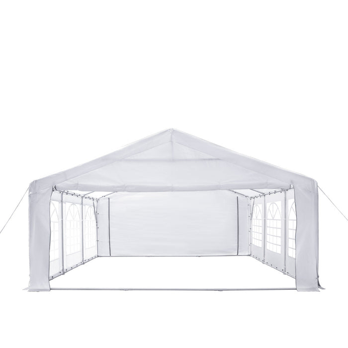 TMG Industrial 20' x 20' Heavy Duty Outdoor Party Tent with Removable Sidewalls and Roll-Up Doors, PE tarpaulin fabric, 6’6” Overhead, 10’ Peak Ceiling, TMG-PT2020F