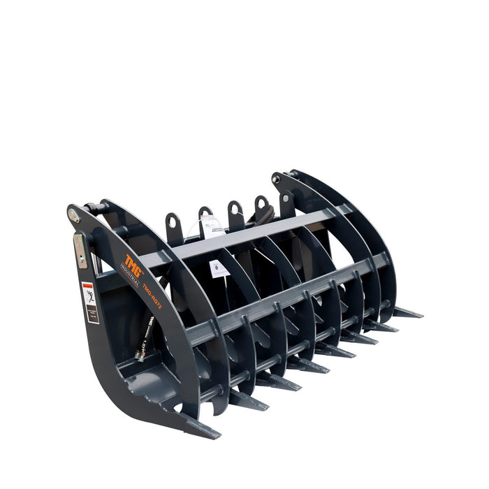 TMG Industrial 72” Skid Steer Root Rake Grapple Attachment, Universal Mount, 53” Jaw Opening, 9” Tine Spacing, 3000 lb Weight Capacity, TMG-RG72