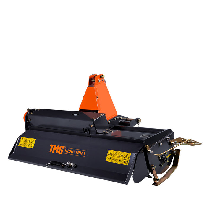 TMG Industrial 48” 3-Point Hitch Rotary Tiller, 18-30 HP Sub-Compact, 3-½” Tilling Depth, PTO Shaft Included, Category 1 Hookup, TMG-RT120