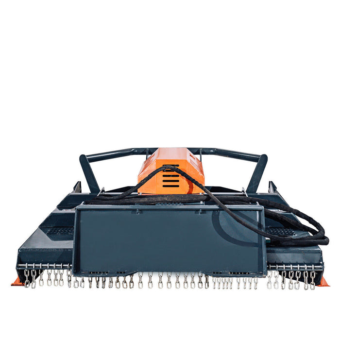 TMG Industrial 72” Extreme Heavy-Duty Skid Steer Brush Cutter, Open Front Push Bar, 27-35 GPM, Drop Down Profile Blades, TMG-SBC76