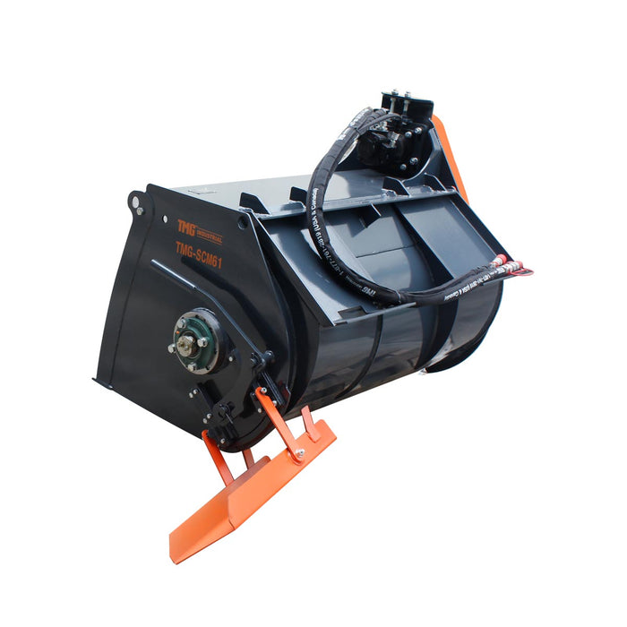 TMG Industrial 60” Skid Steer Concrete Mixer Attachment, Side Chute Dispenser & Bag Splitter, Universal Mount, 16 Cu-Ft Capacity, TMG-SCM61