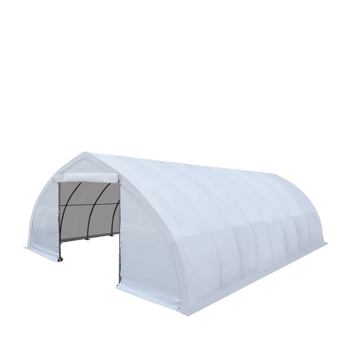 TMG Industrial 30' x 40' Peak Ceiling Storage Shelter with Heavy Duty 17 oz PVC Cover & Drive Through Doors, TMG-ST3040V