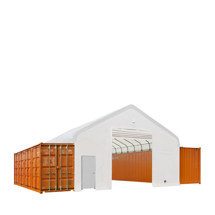 Products TMG Industrial 30' x 40' Container Peak Roof Shelter Pro Series with Heavy Duty 17 oz PVC Cover, Fully Enclosed front and back endwalls, TMG-ST3041CG