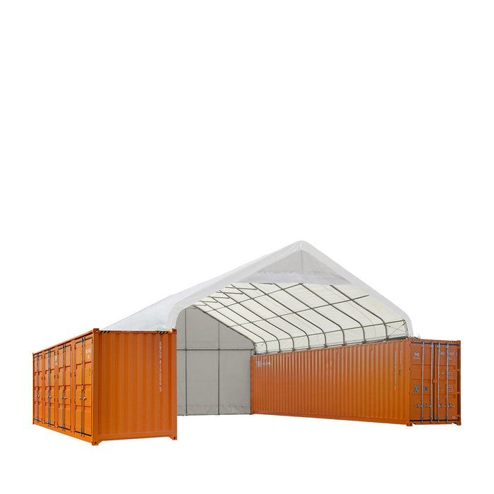 TMG Industrial 30' x 40' PVC Fabric Container Peak Roof Shelter with End Wall & Partial Front Drop Pro Series, Fire Retardant, Water Resistant, UV Protected, TMG-ST3041CVF