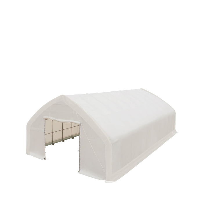 TMG Industrial 30' x 50' Straight Wall Peak Ceiling Storage Shelter with Heavy Duty 11 oz PE Cover & Drive Through Doors, TMG-ST3050E(Previously ST3050)