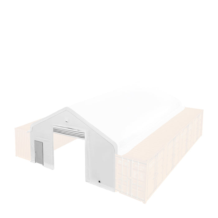 TMG Industrial Front & Back End Wall Kit, Custom Cut for TMG-ST3041CV and TMG-ST3041CE Container Peak Roof Shelter Pro Series, Front wall with mechanical rollup door, Steel Man Door, Rear closed wall, 17 oz PVC, TMG-ST30CFB