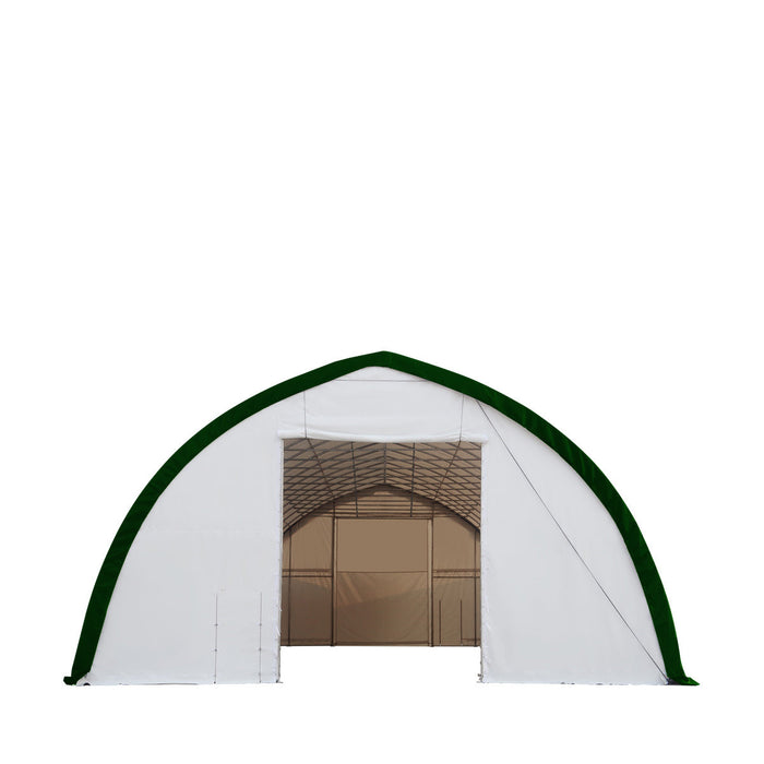 TMG-ST4061E 40' x 60' Peak Ceiling Storage Shelter, Single Truss, 11oz PE Cover, 13' W x 16' H Wide Open Door on Two End Walls