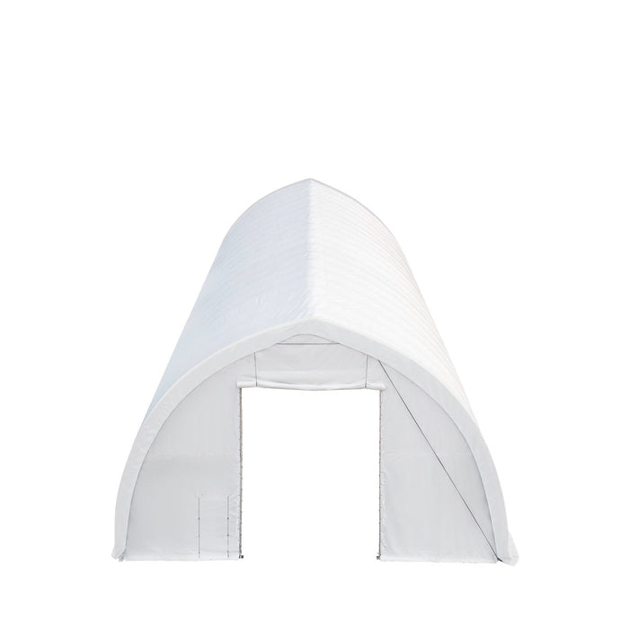 TMG-ST4081V 40' x 80' Peak Ceiling Storage Shelter, Single Truss, 17oz Commercial Grade PVC Cover, 13' Wx 16' H Wide Open Door on Two End Walls