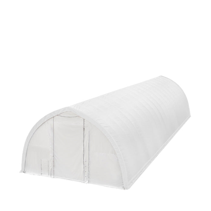TMG-ST4081V 40' x 80' Peak Ceiling Storage Shelter, Single Truss, 17oz Commercial Grade PVC Cover, 13' Wx 16' H Wide Open Door on Two End Walls