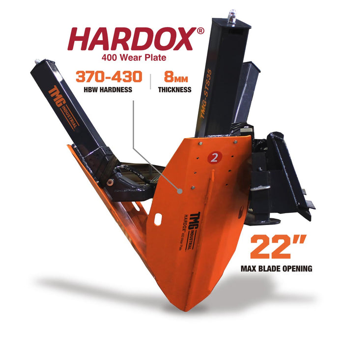 TMG Industrial 36” Skid Steer Hydraulic Tree Spade, 4” Diameter Cut Capacity, 22” Blade Opening, Hardox® 400 Blades, TMG-STS35