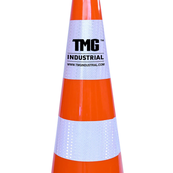 TMG Industrial 29” PVC Reflective Traffic Cones, 252 Cones, 14” Square Base, Hot & Cold Weather, High-Intensity Reflective Bands, TMG-TC29