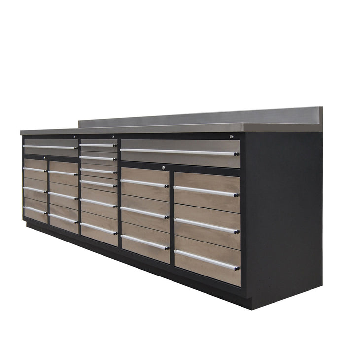 TMG Industrial Pro Series 10-FT 20 Drawer Workbench with Stainless Table Top and Drawer Fronts, Double Slide Lockable Drawers, All-in-One Welded Frame, TMG-WB21DS